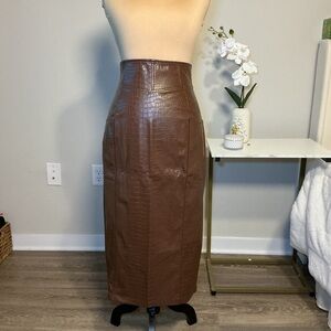 JLUXLABEL Brown Croc-Textured Pencil Skirt